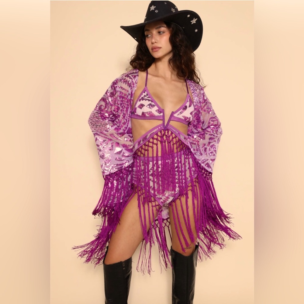 Eastwest label FESTIVAL fringe Eris bottoms in purple